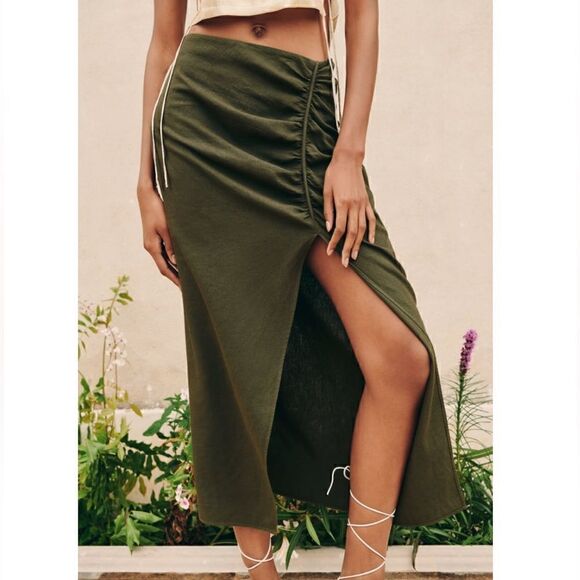 NWT Zara Ruched Linen Blend Midi Skirt - Picture 6 of 12